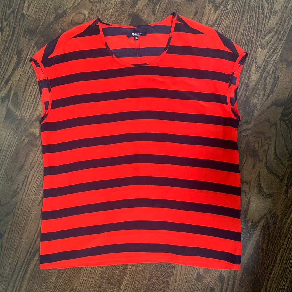 Preppy Madewell 100% Silk Stripe Blouse Sz M